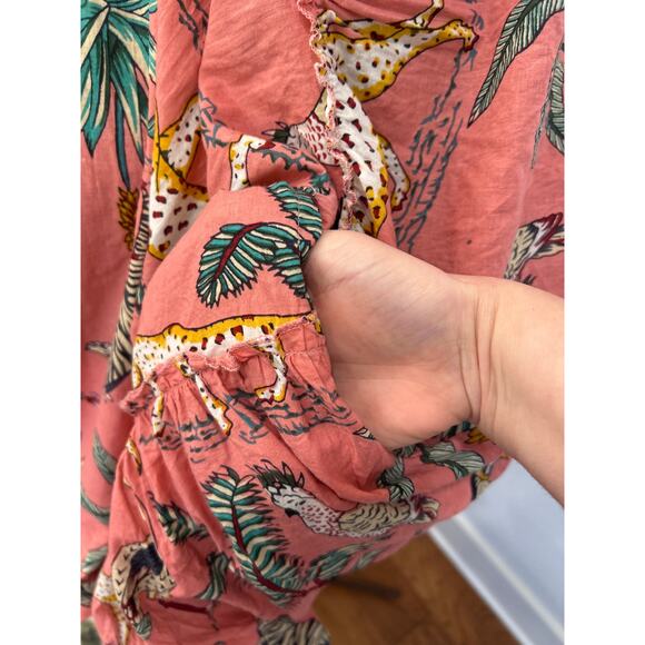 Fox and Hen Pink Ruffle Jungle Cats Button Down Dress MISSING BUTTON Size Large - Picture 8 of 9